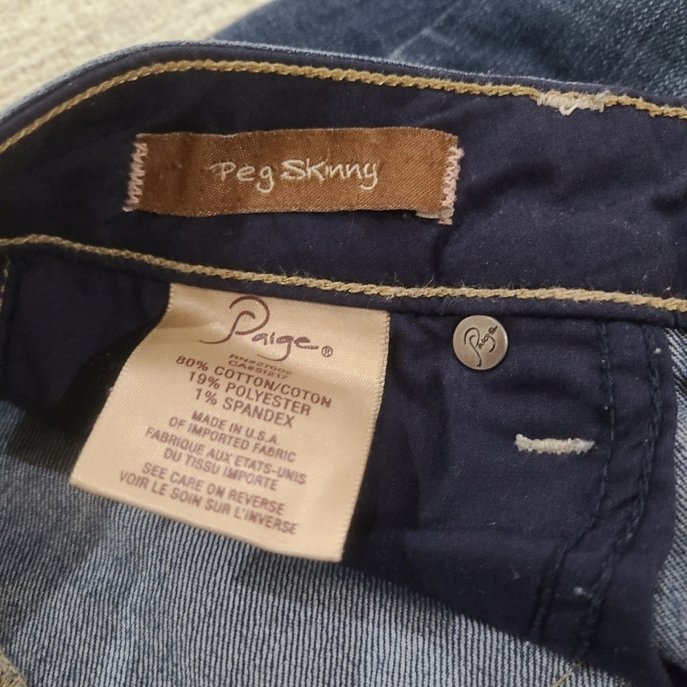 Paige Womens Peg Skinny Jeans Blue Dark Wash Straight Leg Stretch Denim 24 - Picture 5 of 11